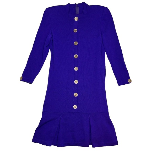 St John Collection Womens Dress Size 6 Marie Purple Knit Gold Buttons Vintage - Picture 1 of 12